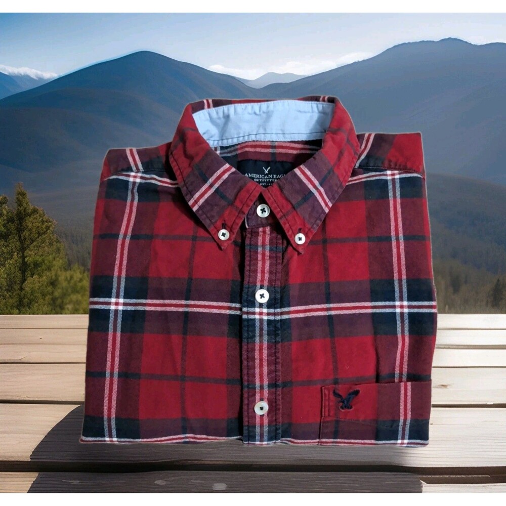 American Eagle Outfitters Red Plaid Long Sleeve Shirt Mens Size L Euc